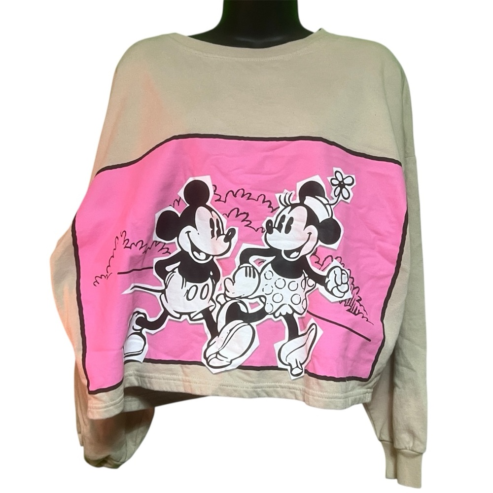 Disney Mickey & Minnie Graphic Cropped Sweatshirt
